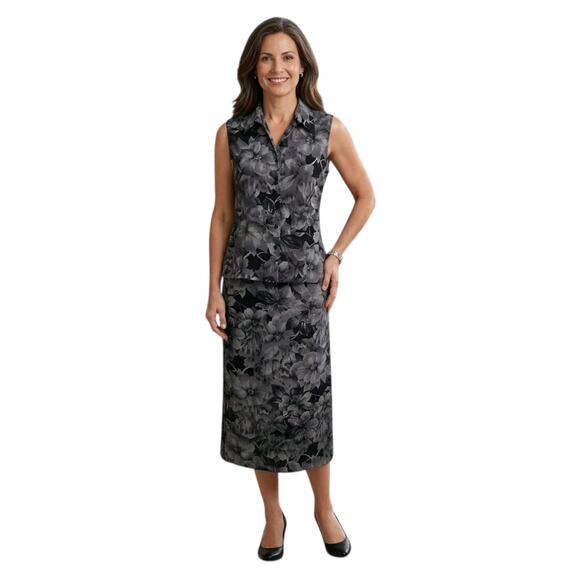 Laura Scott Dresses & Skirts - Laura Scott Petite 2 Pc Floral Sleeveless Top + Skirt Set Career Office Gray 6P